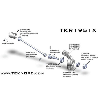 Arbres de transmission et porte-fusées Tekno M6 (Slash 2WD, Nitro Rustler/Stampede, arrière) - TKR1951X