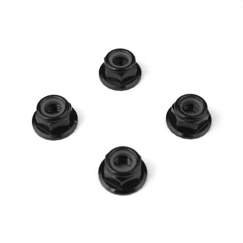 Écrous frein Tekno M5 (aluminium, à embase, dentelés, noirs, 4 pièces) - TKR1215